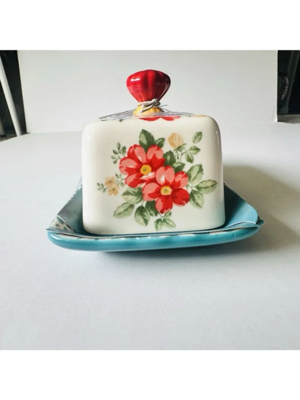 Pioneer Woman Butter Dish 2016 ~ VINTAGE FLORAL ~ Multicolored Covered Stoneware